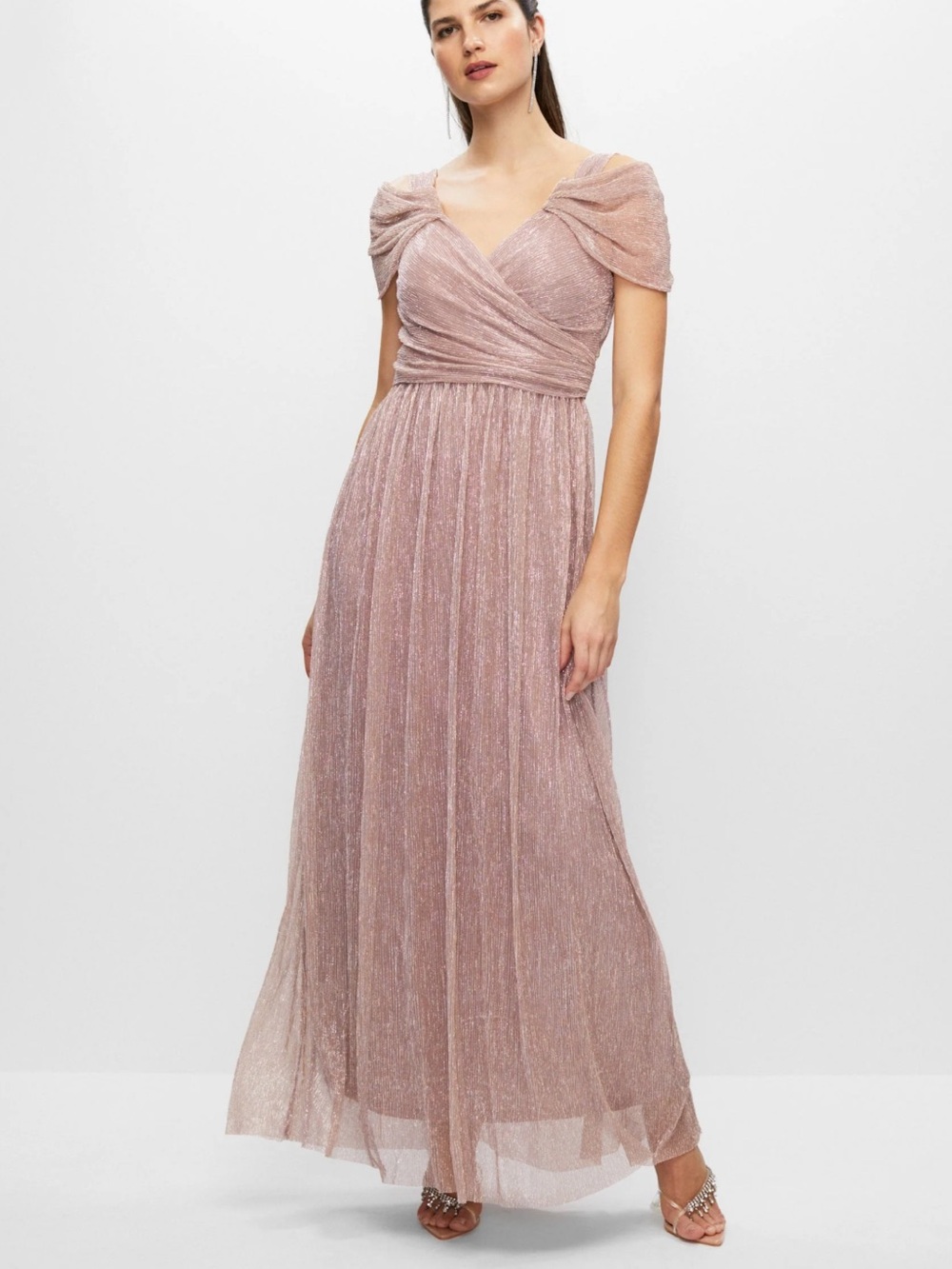 Melanie Lyne Blush Pink Shimmer Maxi Formal Dress Size 6 NWT